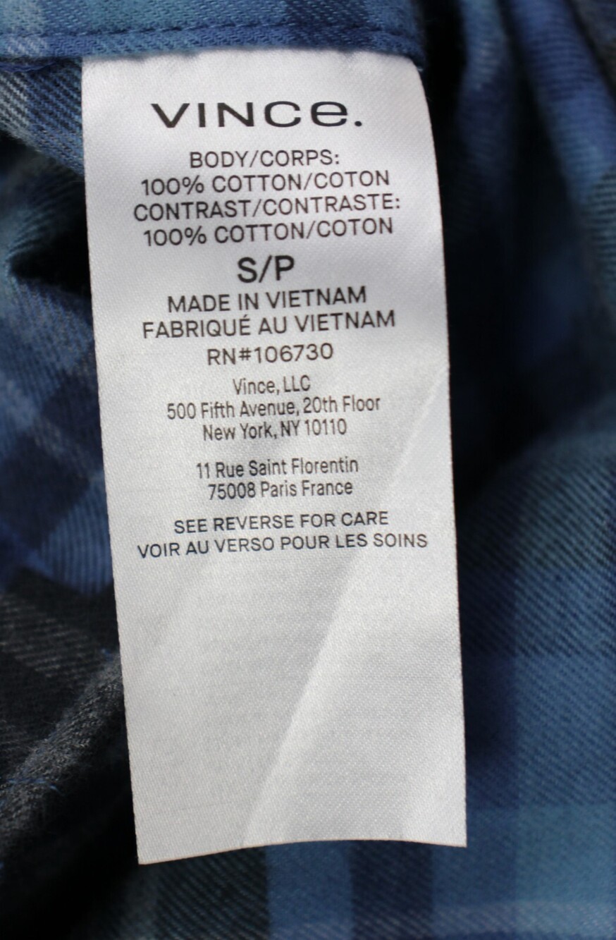 Vince Shirt Mens S Blue Plaid Flannel Classic Fit Long Sleeve Cotton Button Up - Picture 6 of 7